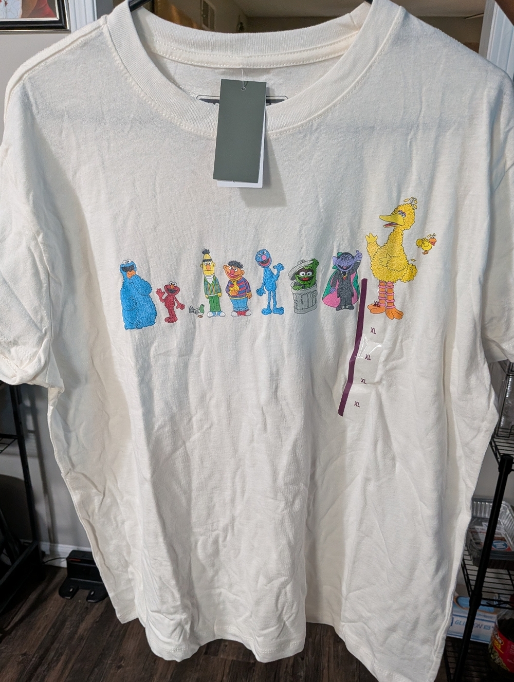 Women’s Cream Short Sleeve Tee with Sesame Street Characters